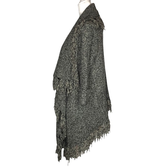 Kensie Boho 3/4 Sleeve Open Front Fringe Cardigan Gray Extra Small - Picture 3 of 8